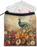 Peacock Print Period Organizer with Zipper Sanitary Napkin Storage Holder Pouch Portable Bag for Women Daily Use