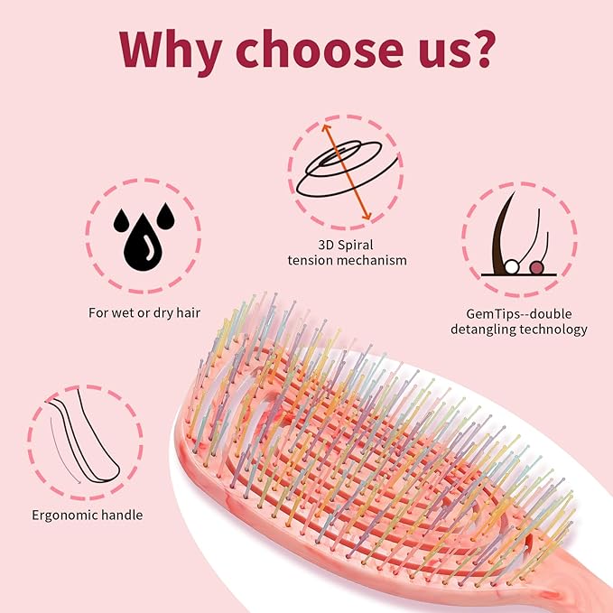 Detangling Wet Hair Brush for Thin or Straight Hair, Vented Detangler Hairbrush with Double-Layered Ultra and Soft-Nylon Bristles for Wet or Dry Hair, Gift for Women Girls Kids