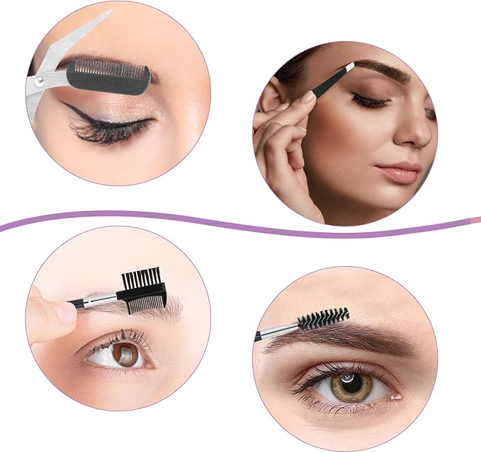 Professional Eyebrow Shaping Grooming Kit,8PCS/SET Eyebrow Grooming Kit with Leather Bag Eyebrow Trimming Kit With Razor Eyebrow Scissors Eyebrow Brush for Women & Men(Black)