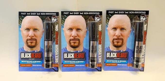 Blackbeard for Men Beard Color – 1-Day Beard, Mustache, Eyebrow, Sideburns Color – Temporary Facial Hair Tint - Hypoallergenic Beard Dye Alternative – Up to 45 applications – Brown/Auburn, 3 Pack