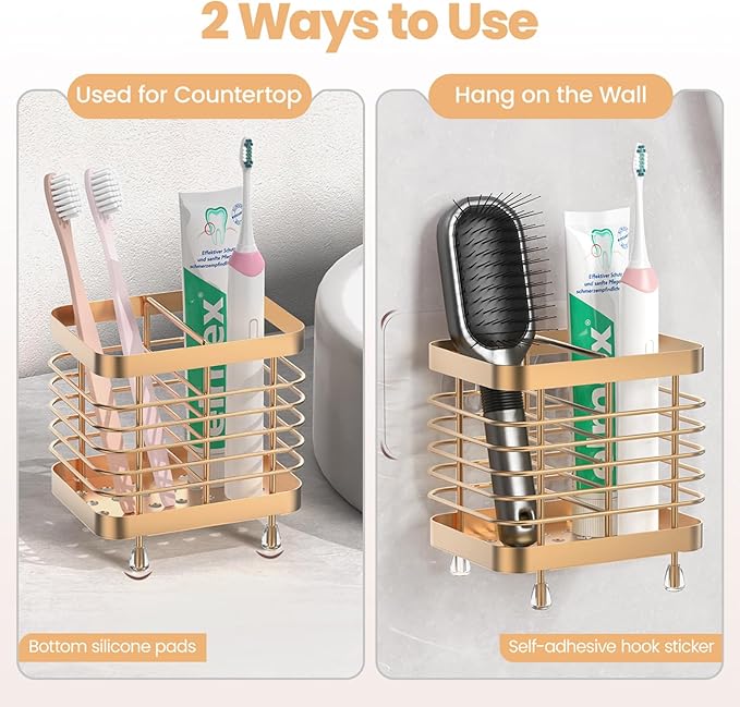 Luxspire Toothbrush Holders for Bathroom, Stainless Steel Electric Toothbrush Holder Wall Mounted, Shower Toothbrush Toothpaste Holder, Bathroom Organizer Essentials, 2 Slots, Rose Gold