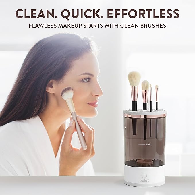 ÉCLAT Electric Makeup Brush Cleaner Machine, Deep Cleans Residue on Sponge & Powder Puffs, Cosmetic Tool Cleaner, No Batteries Needed, Quick & Efficient Spinning Washer for Travel & Home Use (White)