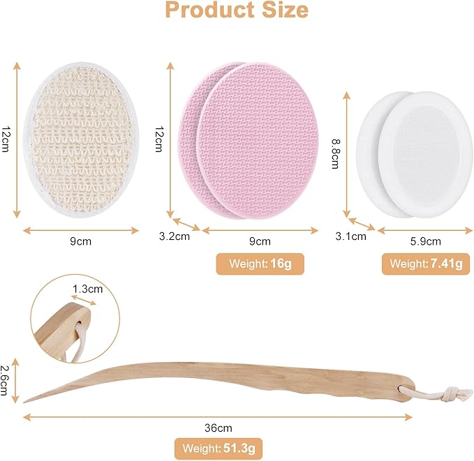 URAQT Lotion Applicator Set - 7 Piece Body Brush with Long Handle, 2 in 1 Back Scrubber for Self Application, Hook Included