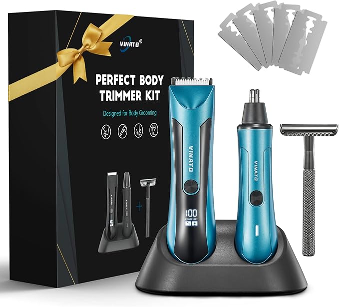 VINATO Electric Trimmer Set - All-in-one Mens Grooming Kit, Body & Beard Razor, Nose Trimmer