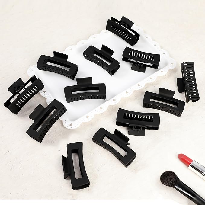4.1 Inch Large Hair Claw Clips 12 Pcs Big Claw for Thick Hair Square Hair Clips Jumbo Jaw Clips Bulk Hair Accessories for women and Girls (Black)