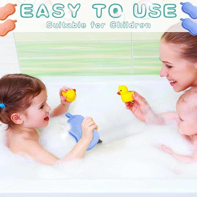 Tatuo 4 Pieces Baby Bath Sponge Cotton Baby Sponge Toddler Soft and Absorbent Loofah for Kids Babies Men Women(Orange,Blue)