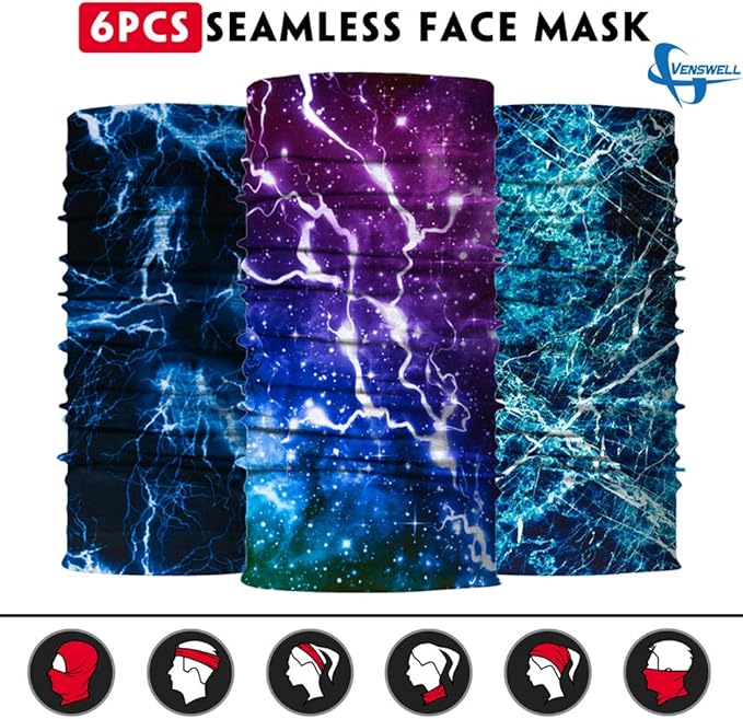 Venswell Neck Gaiter Face Mask Men Women,Seamless Bandana Rave Face Cover Scarf Mask,Balaclava,Headband, Head Wrap,Headwear