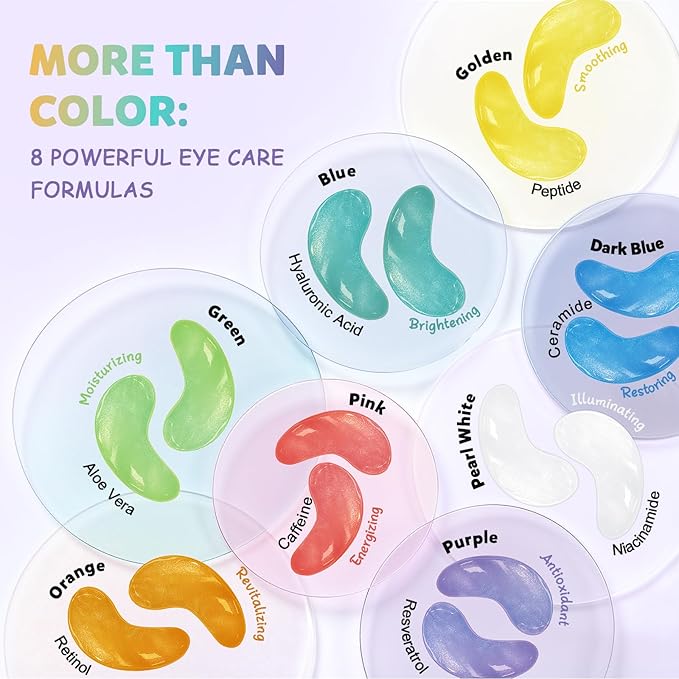 Under Eye Patches Variety Pack (8 Pairs), Easter Gifts for Women, Eye Masks for Dark Circles Puffy Eyes With 8 Colors (1 Pairs/Color), Vegan Skin Care Gifts for Women