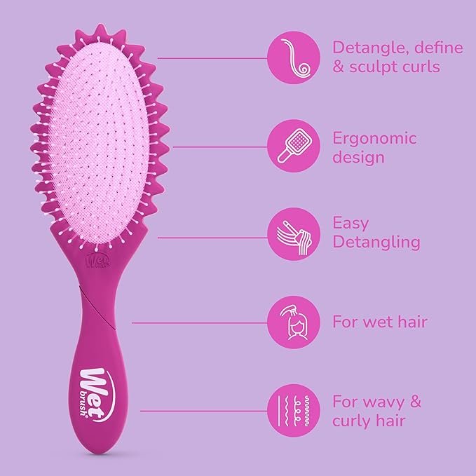 Wet Brush Curl Shaper Detangler Brush, Purple, Curl Defining for Curly, Wavy, and Coily Hair Types, IntelliFlex Bristles Detangle for Frizz-Free Shaping, Made for Women, Men & Kids