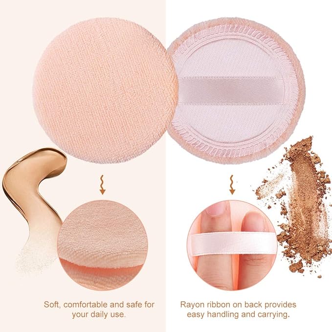 5x Powder Puff, Applicator Cotton Round Makeup Powder Sponge, Air Cushion Puff with Ribbon, Face Powder Puffs for Loose and Foundation,3.15 inch (Orange)