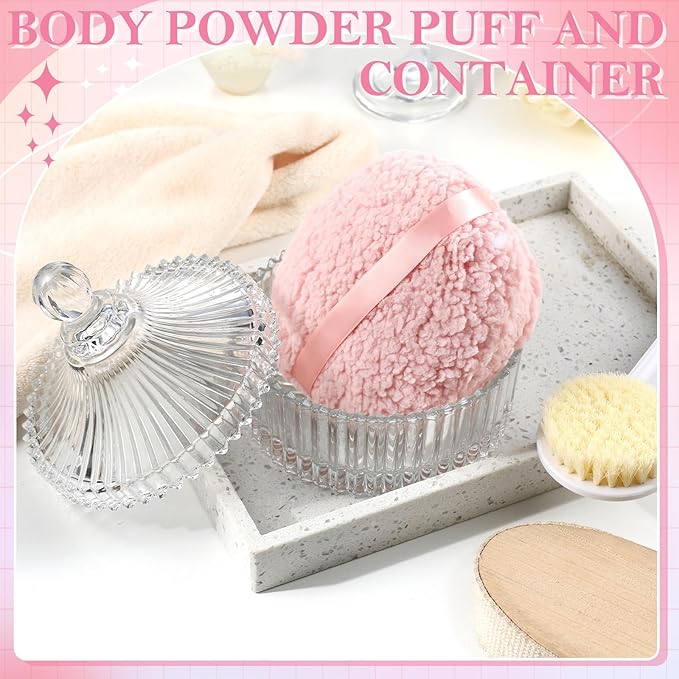 Extra Large Body Powder Puff and Container, 6 Inch Oversize Dust Powder Puff for Baby Women Dusting Powder