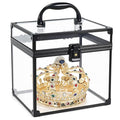 Costravio Clear Makeup Case Crown Box Toiletry Organizer Case Transparent Train Case with Latches Travel Artists Display Case for Vanity Bathroom Counter Dresser Craft Toys Case Makeup Tools Box