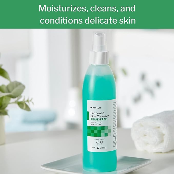 McKesson Perineal Skin Cleanser, 8 oz [Pack of 48] Rinse-Free Body Wash for Incontinence or Ostomy Care, Herbal Scent
