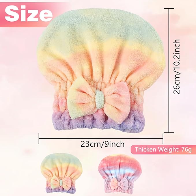 2PCS Super Absorbent Hair Towel Wrap for Wet Hair,Microfiber Hair Drying Caps with Cute Bowtie,Fast Drying Hair Towel for Womenan for Home
