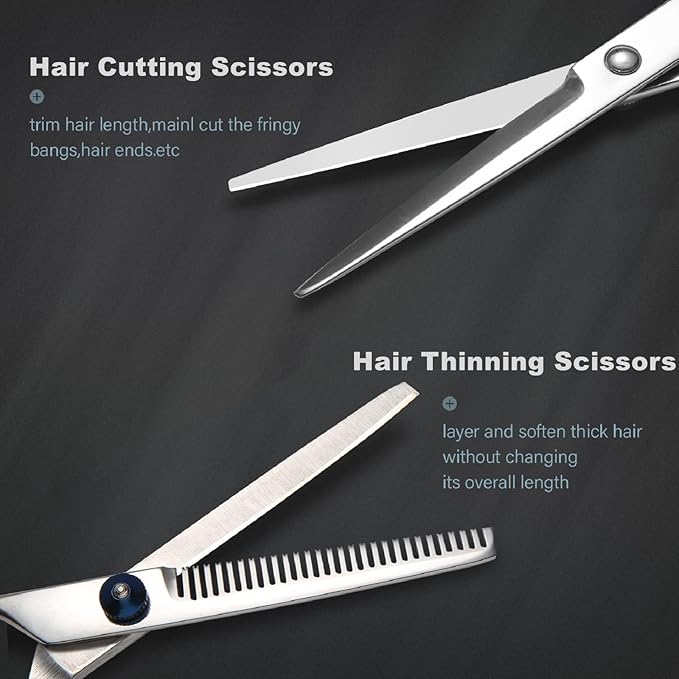 Haircut Scissors Kit, 11 Pcs Professional Set - Haircut, Thinning Scissors, Neck Duster Brush, Comb, Barber Cape, Hair Clips, Hairdressing Shears for Barber and Home