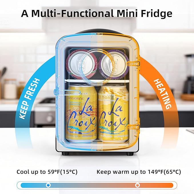Antarctic Star Mini Fridge, 4L Capacity/6 Cans Portable Cooler and Warmer Compact Refrigerator, for Bedroom,Car,Office and Dorm, Small Cooler and Warmer for Cosmetics, Beverage and Food, Black