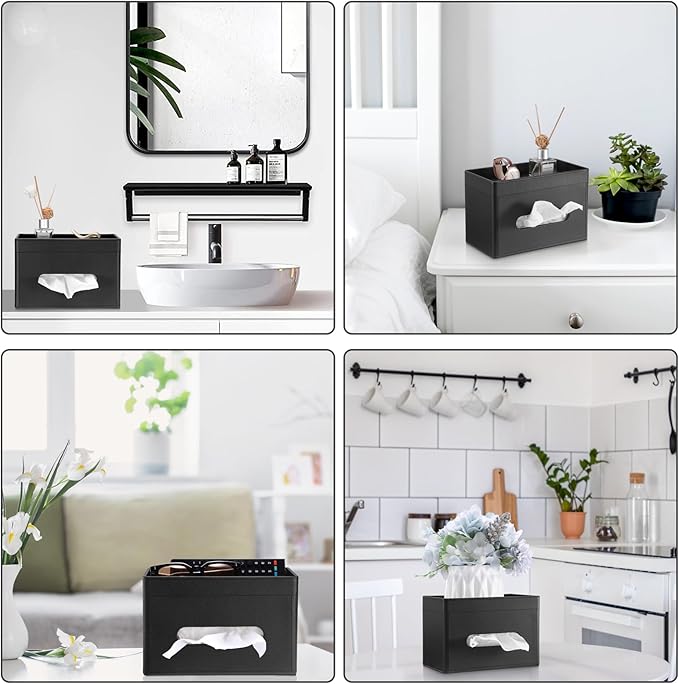 Sumnacon Tissue Box Cover with Storage Tray, Decorative Rectangular Tissue Holder PU Leather Facial Tissues Organizer Stylish Modern Tissue Dispenser for Bathroom Toilet Tank Vanity Dresser Table