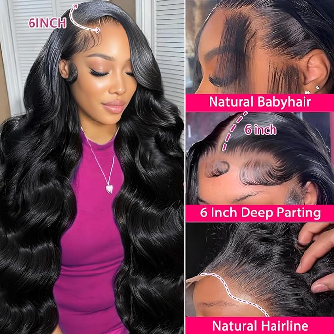 Sunelk 200 Density 13x6 Lace Front Wigs Human Hair 34 Inch Body Wave HD Lace Front Wigs Human Hair Pre Plucked Glueless Wigs Human Hair for Women 13x6 HD Lace Frontal Wig