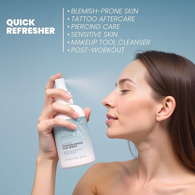Hypochlorous Acid Spray for Face & Body, HOCl Facial Cleanser Mist with Electrolyzed Water, Daily Toner Formula for Sensitive & All Skin Types, Helps Reduce Redness, Irritation, Breakouts