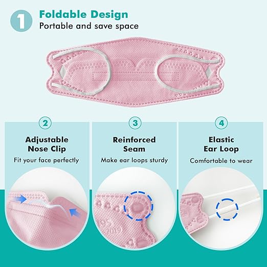 LEMENT KN95 Face Masks - 50 Pack Breathable Comfortable Disposable Masks For Adult, Filter Efficiency≥95%, Elastic Ear Loops, Pink
