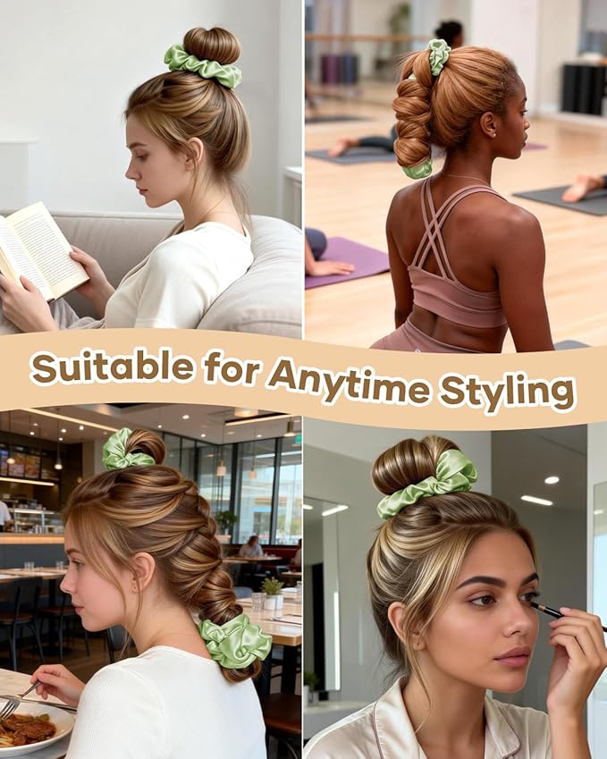 BONNET QUEEN Satin Heatless Hair Curler, Overnight Curls for Long Hair, ultra soft Heatless Curling Rod & 2 Scrunchies,Damage-Free Styling, Soft Hair Curlers for Overnight Use(Sage)
