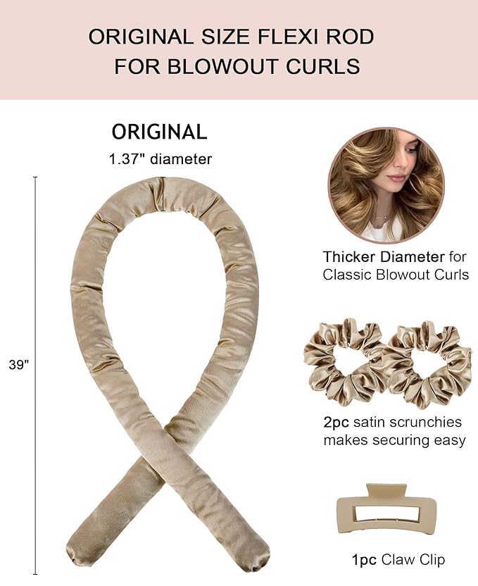 Heatless Curls Overnight Hair Curler to Sleep In Soft Jumbo Hair Rollers for Long Hair Blowout Look No Heat Overnight Curls, Satin Large Flexi Rods for Big Curl Heatless Curling Rod Set with Clip