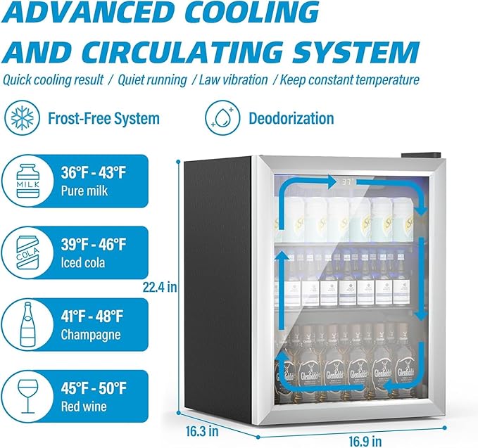 Beverage Refrigerator, 1.6 Cubic Feet/70 Can Fridge for Soda Beer or Wine with Adjustable Shelve & LED Display, Small Refrigerator for Home/Bar/Office(Silver)