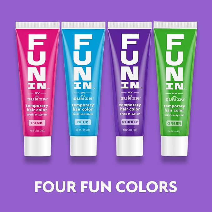 Fun In by Sun In Temporary Hair Color with Easy Brush Applicator for Kids, Teens & Adults - Washable One day color for Festivals, Events & Parties - All Hair Types