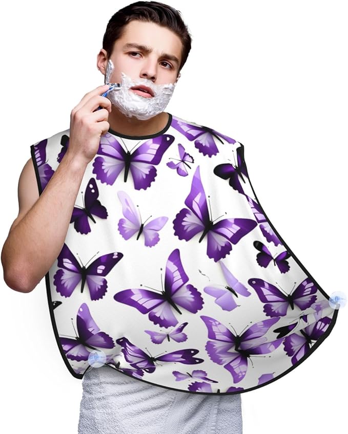 Yellow Flowers Butterflies Print Beard Bib Shaving Apron, Beard Hair Trimming Cape Gift For Dad