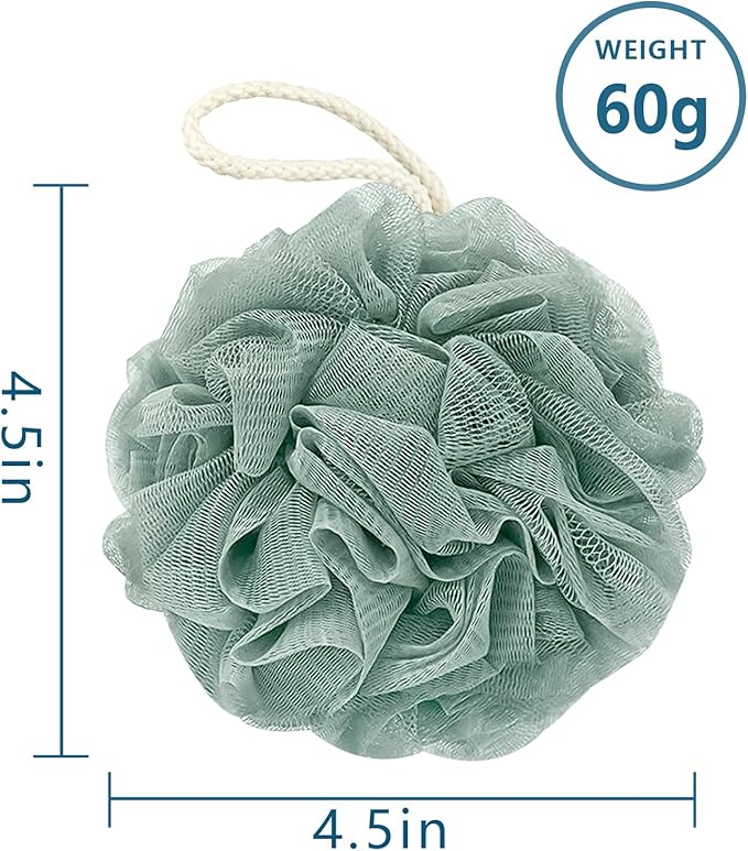 Bath Loofah Sponge, 60G Shower Loofah Exfoliating Body Scrubber Sponge, 4 Count Bath Mesh Pouf Ball for Women and Men (Light Color)