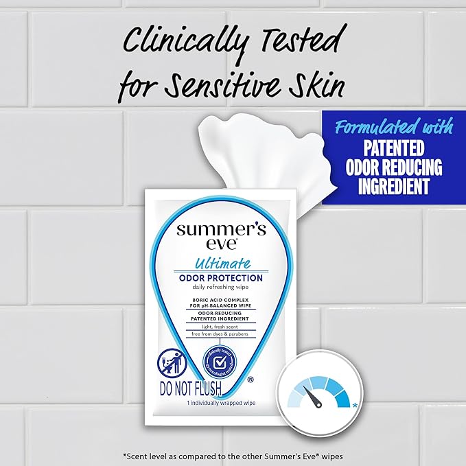Summer's Eve Feminine Wipes, 12 ct (Pack of 3) | Ultimate Odor Control | Boric Acid | pH Balance | On-the-go