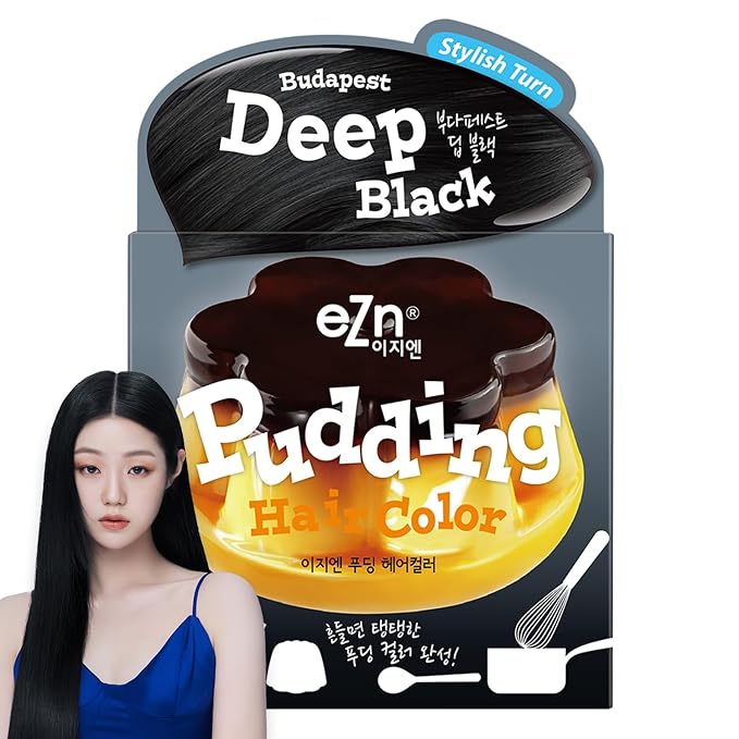 eZn Pudding Hair Dye for Sensitive Scalps – (Deep Black) | No-Drip, Ammonia-Free, Long-Lasting Semi-Permanent Hair Color with Keratin for Gentle Gray Coverage at Home