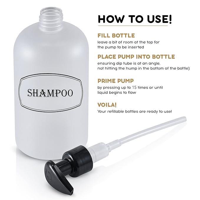 Bottiful Home-16 oz Shampoo and Conditioner Refillable Empty Plastic Pump Bottle Dispenser Set (Frosted Clear)