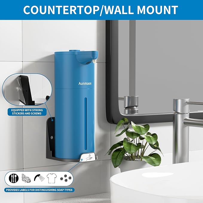 Automatic Soap Dispenser Touchless, Hands-Free, Multi Adjustable Volume, Long Battery Life, Compatible with Thick & Thin Dish/Hand Soap for Bathroom and Kitchen, Easy for Toddlers, Blue