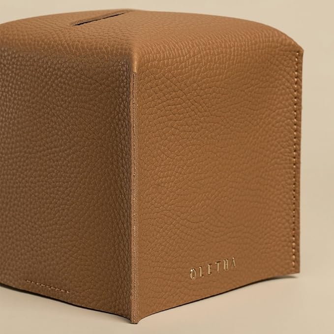 OLETHA Square Tissue Box Cover - Aesthetic Desk Decor for Room, Home & Office - Tissues Cube Boxes Holder - Pale Brown