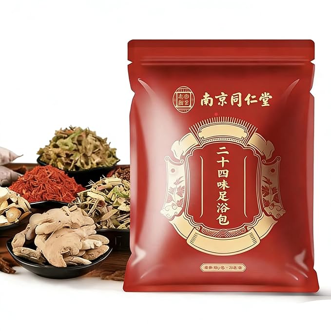 30 Pack Traditional Herbal Detox Foot Soak, Natural Plant Blend Bath with Ginger & Mugwort - Smoothes Sore, Stress Relief, Improves Sleep, Pedicure Care Spa at Home 艾草生姜中药泡脚包900g