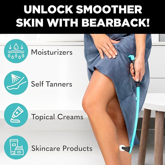 Bearback Lotion Applicator for Back & Body – Premium Long Folding Handle with 6 Rollers – Apply Self-Tanner, Lotion, Medication – American Small Business (Teal)