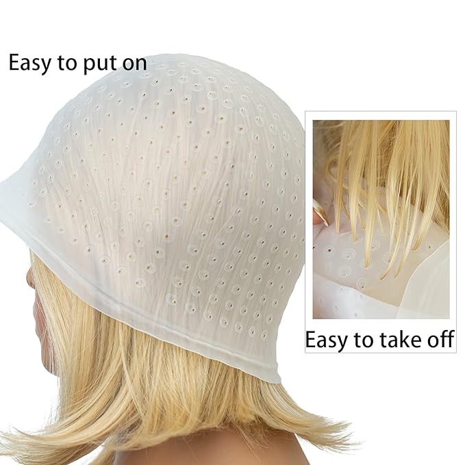 Pre-punched with Holes Silicone Highlight Cap Hair Color Set Professional Reusable Highlighting Cap with Hook Salon Hairdressing Dyeing Staining Tools for Women Men