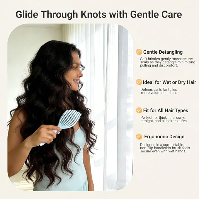 Detangler Brush for Curly Hair, Flexible Hair Brush, Curl Defining Brush – for Detangling with Soft Strands, Easily Combs Through Wet or Dry, Thick Curly Hair (Soft Purple)