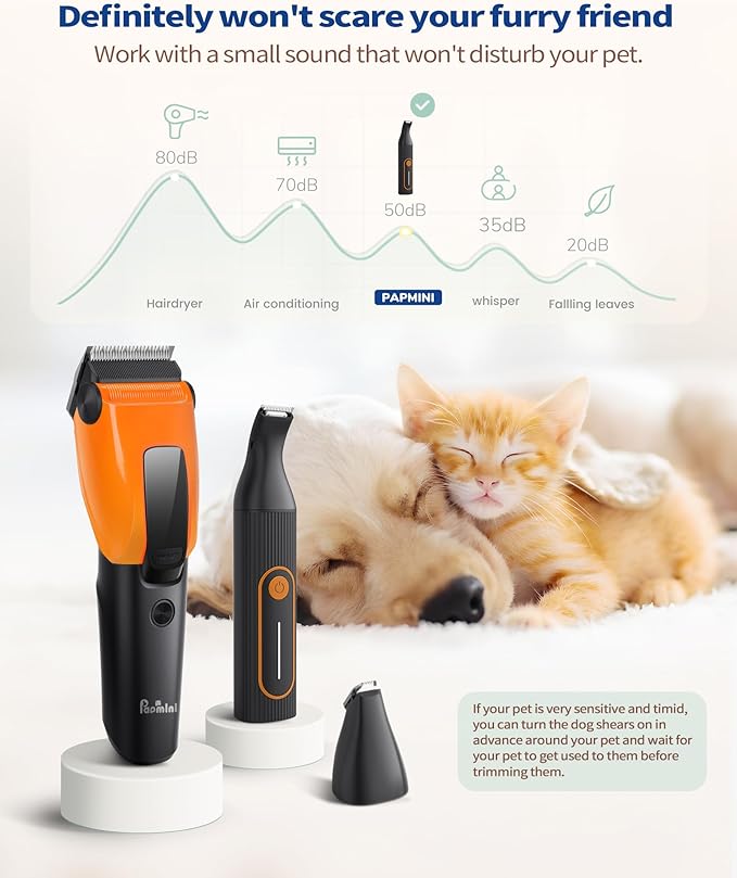 Dog & Cat Grooming Kit for Thick Coats, Heavy Duty Rechargeable Trimmer with LED Display & Storage Bag (Orange, 2 in 1)