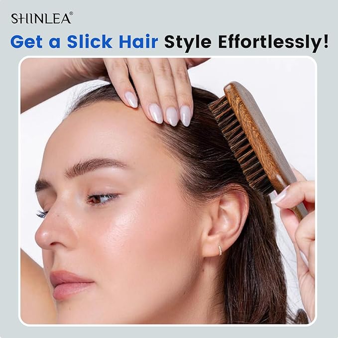 Boar Bristle Hair Brush for Men, Beard Brush with Wooden Handle for Beards Mustaches Grooming, and Soften Facial Hair, Slick Back Hair Brush for Thick & Fine Hair, Great Gift