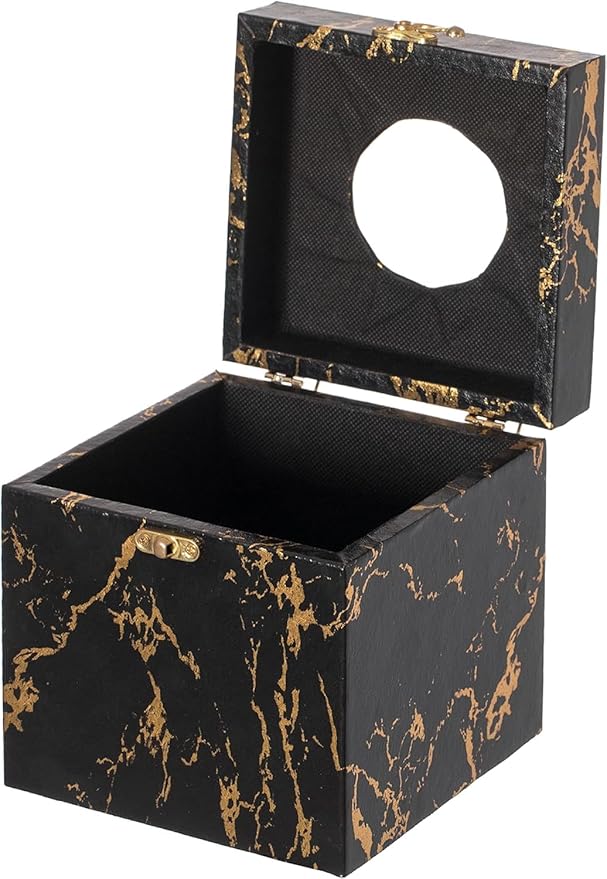Black and Gold Marble Tissue Box Cover for Kleenex Box, Modern Elegant Tissue Box Holder with Lock for Bathroom, Bedroom, and Living Room, Square Shape Toilet Tissue Holder Organizer