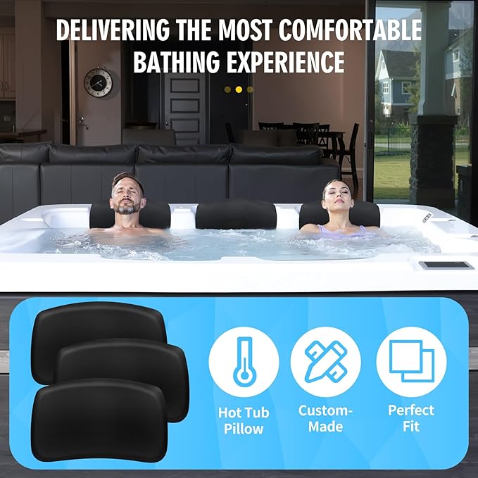 3 Pack Replacement Head Rests for Cal Spas Hot Tubs (2020-2023 Models) | Easy Install, No Tools Needed with Single Pin Design | Black EVA Foam Pillows