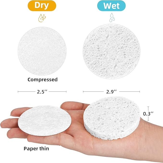 120-Count Compressed Facial Sponges|Kickleen100% Natural Cellulose Cosmetic Spa Sponges for Daily Facial Cleansing|Makeup And Mask Removal|Exfoliating|Skin Massage|Pore Exfoliation (120 Count (White))