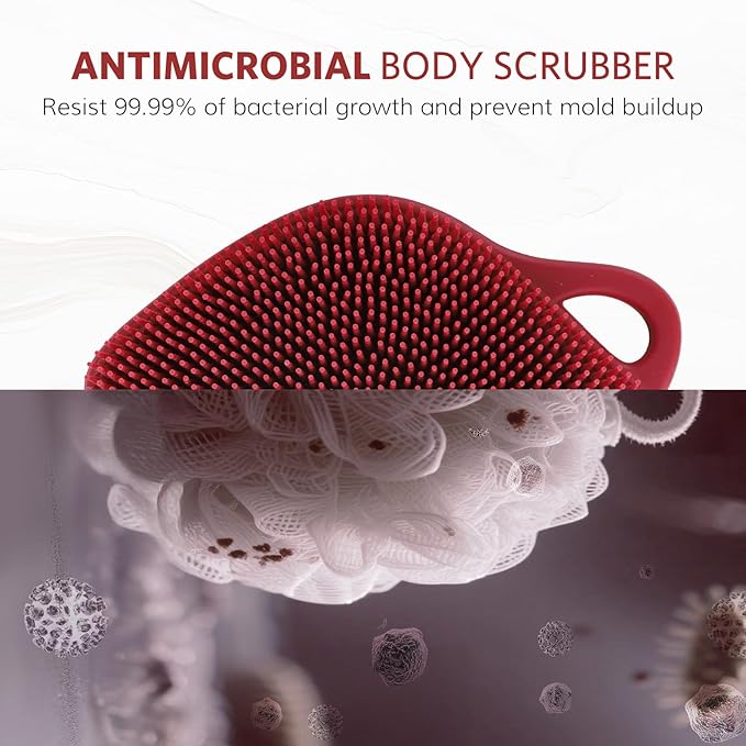 Sndyi Silicone Body Scrubber, Leaf-Shaped Shower Brush for Gentle Cleanse & Exfoliation, Soft Silicone Loofah Body Brush for Sensitive Skin, Romantic Gift for Her/Him, Festive Red