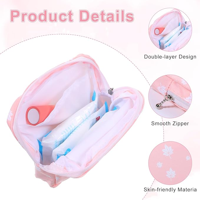 3PCS Pad Pouch for Women Period Bag Zippered Sanitary Napkin Storage Bag for Tampons Pads Menstrual Cup Pouches Portable Feminine Hygiene Organizer Tampon Holder Bags for Purse Travel Pouch
