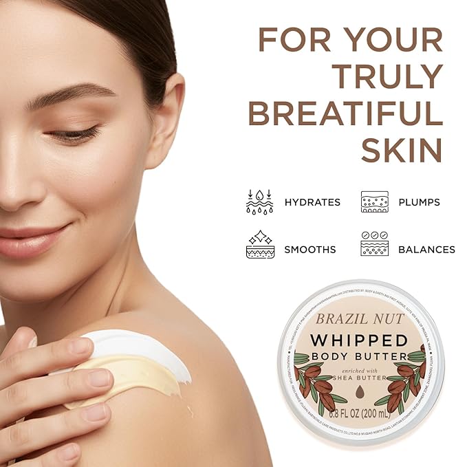 Brazil Nut Whipped Body Butter, Brazilian Body Butter Cream, Body Moisturizer for Women and Men Dry Skin with Natural Shea Butter, Leaves Skin Feeling Moisturized and Soft-200ml(6.8 floz)