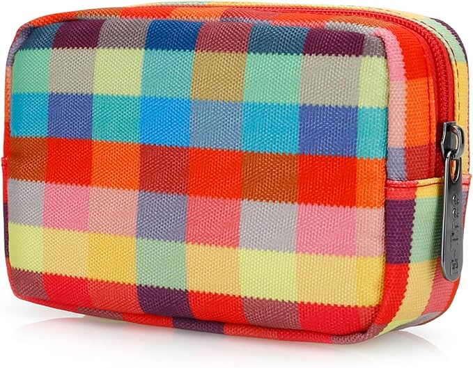 E-Tree Cute Small Makeup Bag, Cosmetic Toiletry Skin Care Make up Little Items Pouch for Purse,Zipper Mini Tech Charger Cable Electronic Organizer Case,Travel Accessories,Checkered Colorful
