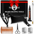 Beard Shaper for Men Beard Shaping Tools - Gifts for Men Beard Template Guide, Straight Edge Razor, 10 PCS Double Edge Blade, Barber Pencil, Beard Comb, Stainless Steel Scissor Mustache Lineup Tools