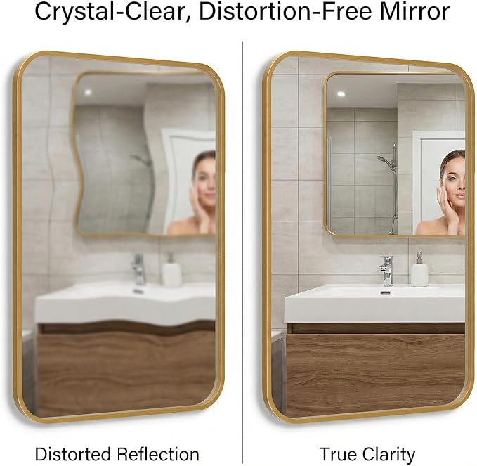 2-Pack 24x36 Inch Matte Gold Bathroom Vanity Mirrors | Flush Mount Deep Set Metal Wall Mirror for Over Sink | HD Shatterproof Glass, Rustproof